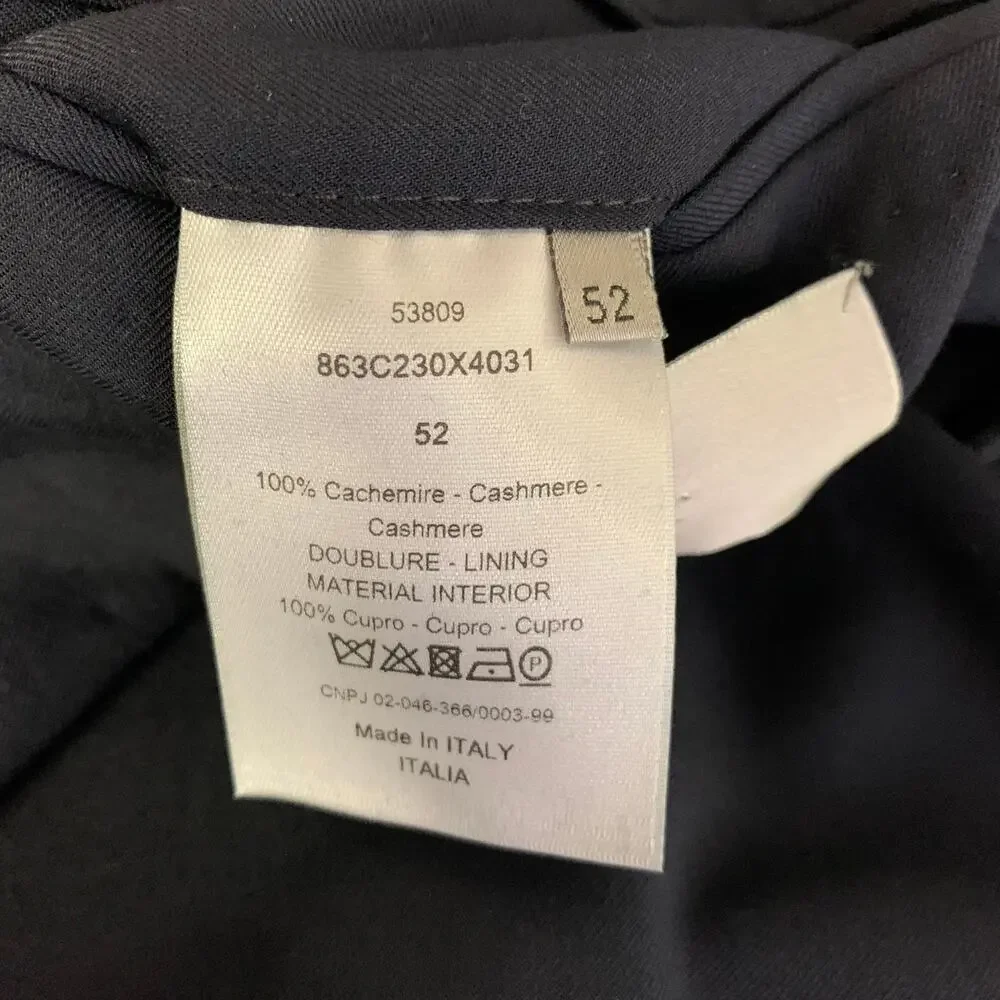 DIOR Chest Size 42 Navy Solid Cashmere Notch Lapel Sport Coat
